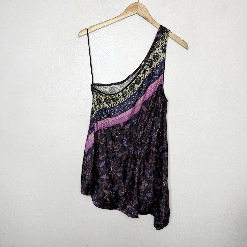 Free People Mira Pink Blue Floral One Shoulder Tunic Top Boho Women's Small